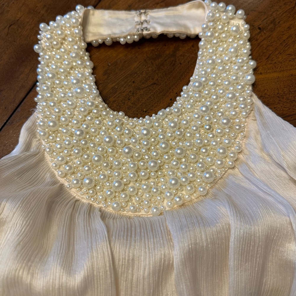 Elegant Pearl Embellished Cream Top
